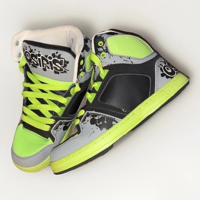 Vtg Osiris NYC 83 Neon Green  Paint  Splatter Rare  Y2K Skate Hi Sz-M- 6 W- 7.5