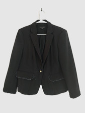 Ann Taylor Women's Suit Size 8 Black Pearl Button Ruffle Cuff Feminine Elegant