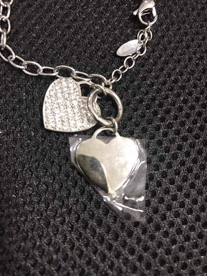 *** MANGUUN Armkette Damen Armband *** Mit 2 Herzen aus Strass und Matt *** 22cm - Bild 2 von 4