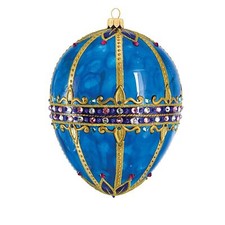 Glitterazzi Sapphire Jeweled Egg Polish Glass Christmas Tree Ornament Poland