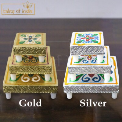 Meenakari Holz Chowki Bajot/Pooja Artikel/verschiedene Größen & Designs KOSTENLOSER VERSAND