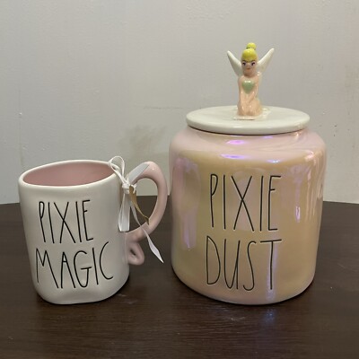 Rae Dunn Tinkerbell Pixie Dust And Magic DISNEY Canister & Mug Set W/Lid NWT