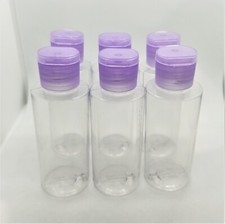 Refillable Round Bottles with Flip Top Caps - 2 oz White . Pack of 6 bottles.