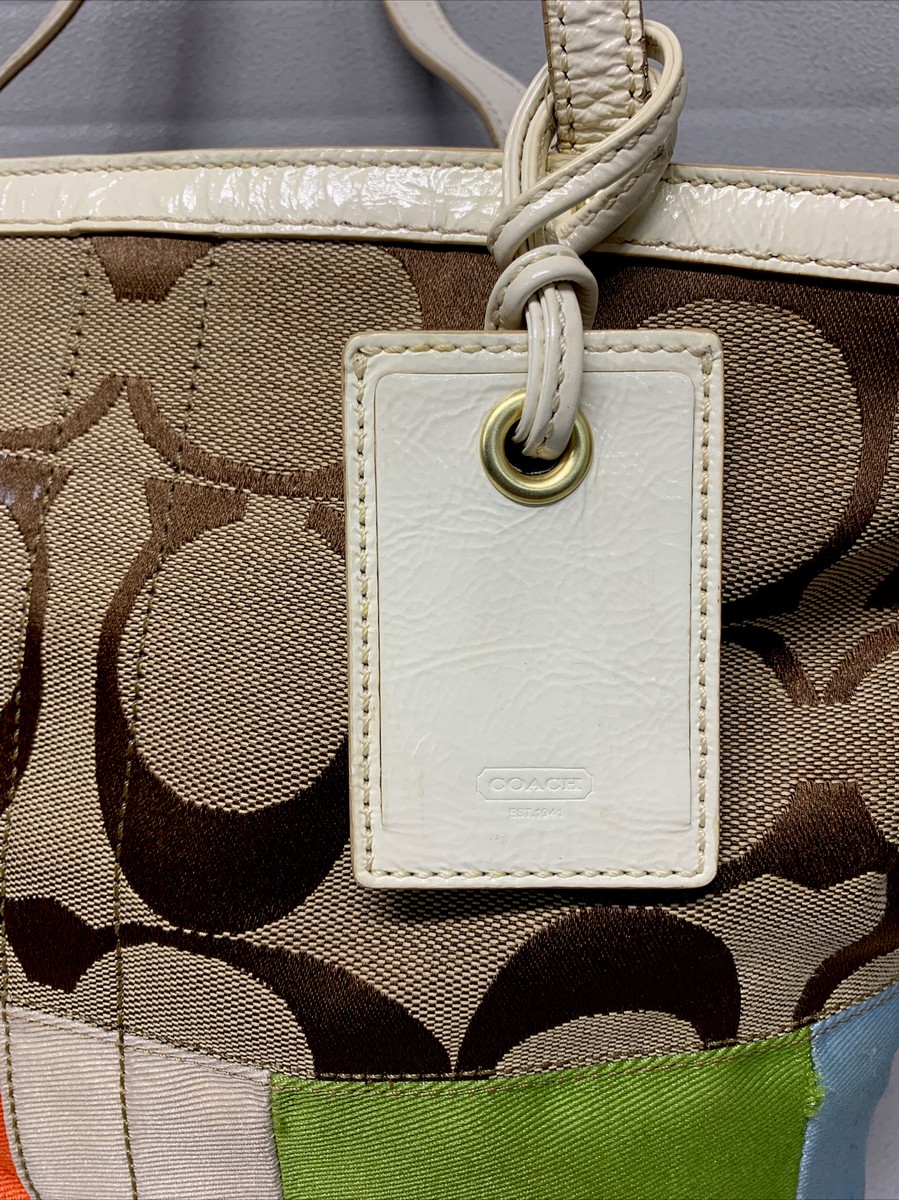 Coach Signature Multicolor Stripes Canvas Leather Trim Small Tote
