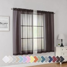 Short Sheer Curtains 45 Inch Length for Small Windows, Rod 42W x 45L Chocolate