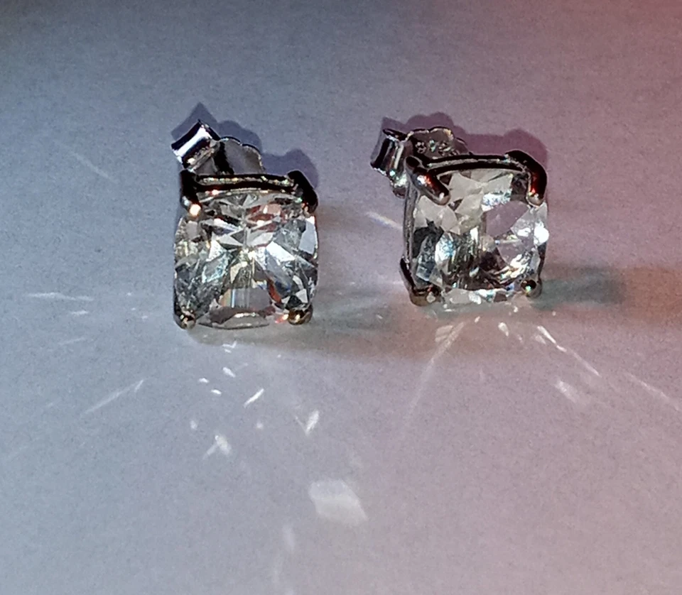 4.97 Ctw Natural light blue Topaz, Cushion Cut Solid Sterling Silver Earrings - Image 2 of 4