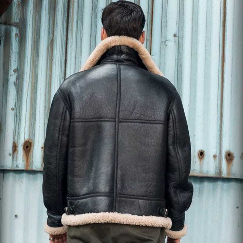 Drenn B3 RAF Aviator Bomber Jacket - Black Shearling Real Sheepskin Le Drenn B3 RAF Aviator Bomber Jacket - Black Shearling Real Sheepskin Le