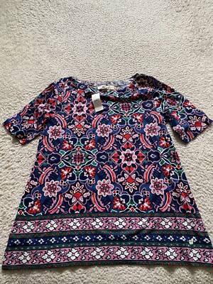 LOFT Women Floral Short Sleeve Boat Neck Blouse Multicolor Size S