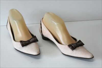 MANFIELD spitze Pumps Canvas beige rosa gefüttert Leder Gr. 37,5 / 38 sehr guter Zustand