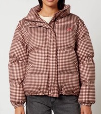 Damson Madder Jennifer Check Chocolate Puffer Jacket - Size 16.