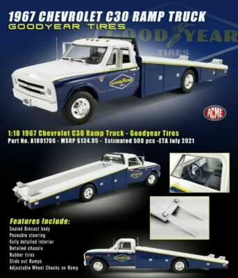 ACME 1:18 GOODYEAR 1967 Chevrolet C30 Ramp Truck Diecast Blue White A1801706