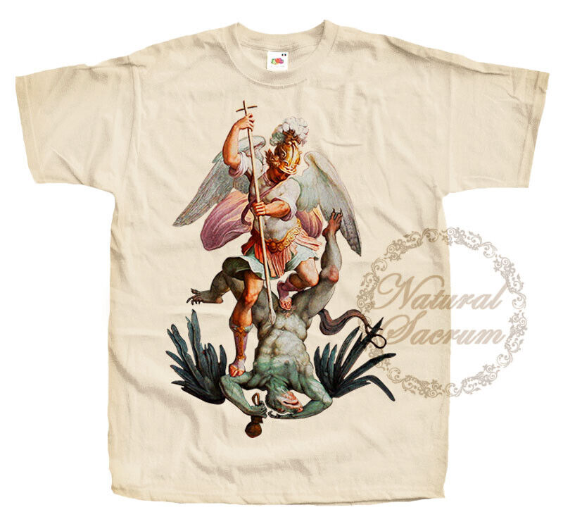 Catholic Natural T-shirt Saint Michael Archangel V43 Tee Vintage Sizes S -  5XL