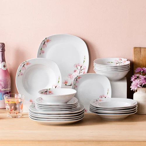 VEWEET ANNIE 24-Piece Dinner Set Porcelain Plate Bowl Set Tableware Pink Floral - Bild 8 von 8