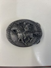 Vintage Native American Warrior On Horseback Belt Buckle