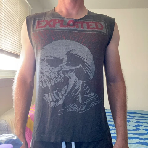 80s The Exploited T-Shirt Mens Large Distressed Musi 1980s vintage concert t-shirt, vintage, size L, single stitch, B+ condition