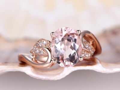 2ct Lab-Created Peach Morganite Stylish Floral Engagement Ring Rose Gold Plated