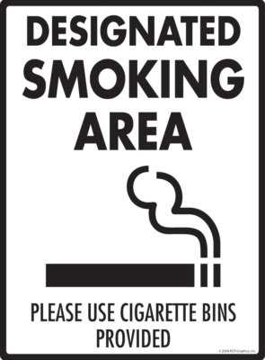 cigarette bin sign Designated Smoking Area with Cigarette Symbol Exterior Aluminum Sign - 9 x  12