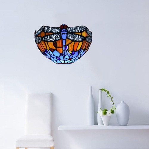 Tiffany Style Multicolor Wall Light Sconce 12" Uplighter Shade Stained Glass E27 - Picture 9 of 54