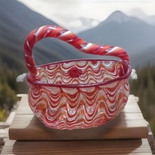 Hand Blown Glass Purse Handbag Vase Planter Red White And Clear Unique