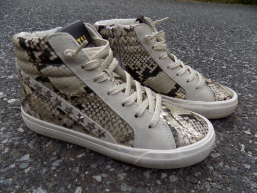 Steve Madden Qualify NY90 White Black Silver snake high top sneakers EUC Stars 7