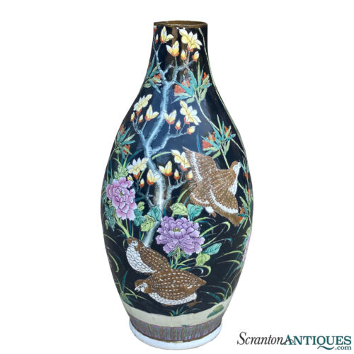 Vintage Large Chinese Famille Noire Porcelain & Enamel Floor Vase