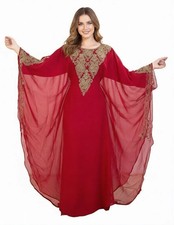 Red Moroccan Stylish Dubai Islamic Elegant Kaftan Gown Abaya Georgette Eid SALE