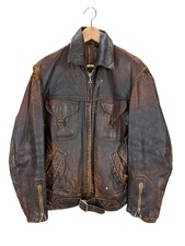 Vintage 60s Hilport Distressed Leather Biker Motorcycle Jacket Sz 40