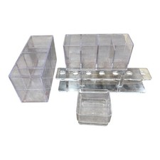 Clear Acrylic Makeup Organizer Set 4 Piece Vanity Storage Brushes Lipstick Tray