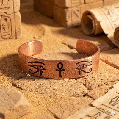 Pure Copper Spiritual Ankh & Eye of Horus Cuff - Handmade Boho Gift