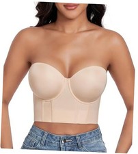 Women's Longline Strapless Full Figure Underwire Corset Bustier Bra 40B Beige