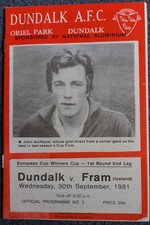 Dundalk v Fram (Iceland). European CWC.  1st Rd 2nd leg. 30 Sept 1981. Programme