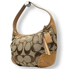 Authentische Coach Signature Canvas Leder Schultertasche Hobo beige braun 12227