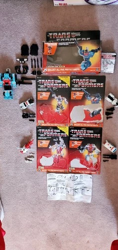 WITH BOX & ALL CARD BACKS: 1986 "G1" TRANSFORMERS: 5 PROTECTOBOTS make DEFENSOR