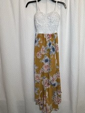 AS U Wish Women's Floral Dress with Lace Bodice Top Size Small Flowy