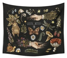 GREEN WITCH WALL TAPESTRY WALL HANGING ALTAR DECOR WICCA PAGAN WITCHY DECOR GIFT