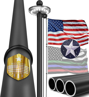 25FT Heavy Duty Flag Pole Kit with Solar Light & USA Flag - Great Gift!