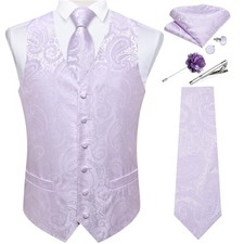 Mens Vest and Tie Set Formal Paisley Waistcoat and 3X-Large Lilac Paisley
