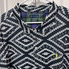 William Murray Golf Polo Shirt Mens XXL Blue Argyle Birds Cart Print Performance