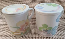 Lot Of 2 Toscany Collection Coffee Tea Cup Mug Japan Flowers With Lids, EUC!