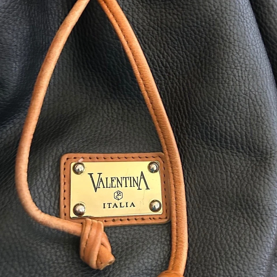 Valentina Italia Bolso de Mano Cubo de Cuero Marrón con Cordón Bolso de Hombro Cartera Foto 2 de 4