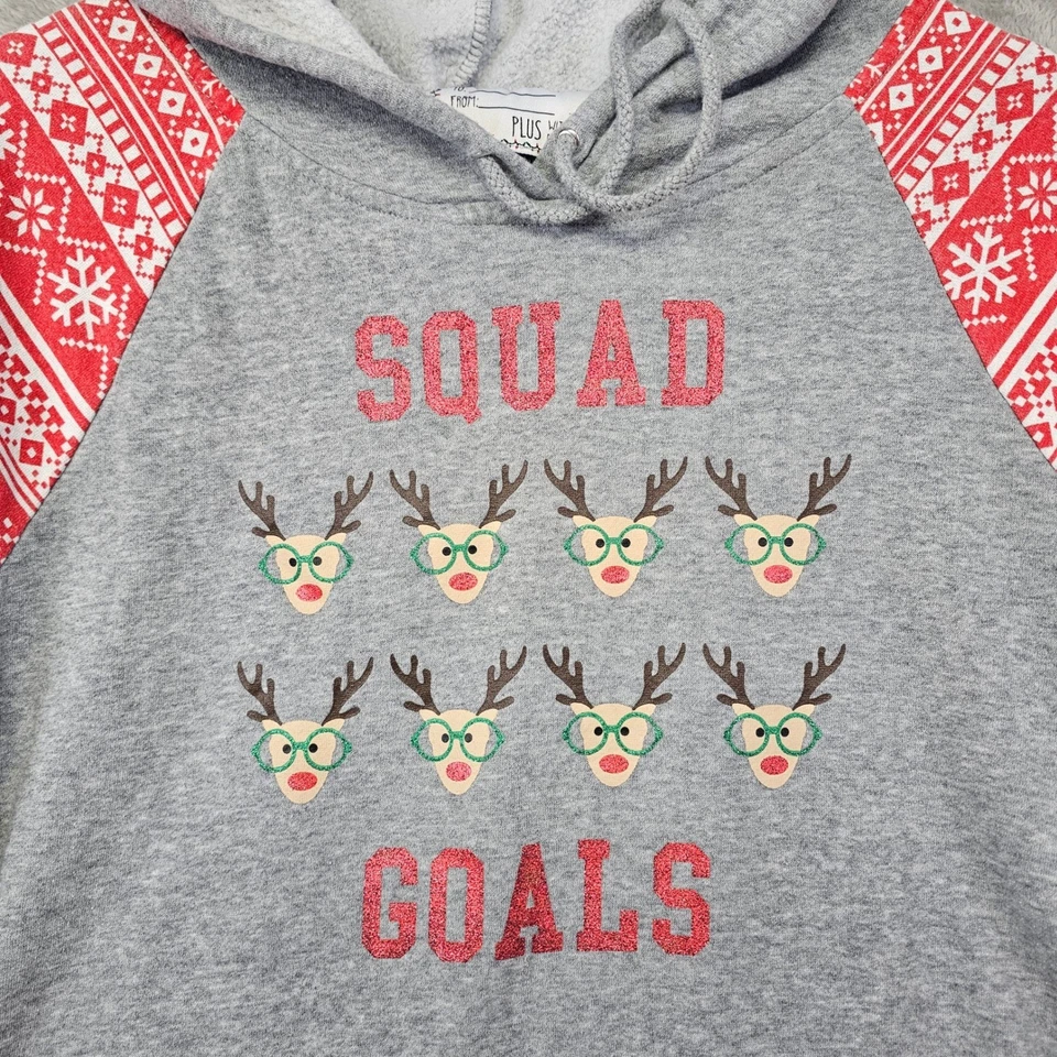 Sudadera con Capucha Derek Heart Plus "Squad Goals" Reno Gris Rojo Mangas Para Mujer 1X/2X Foto 2 de 4