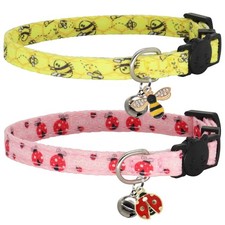 Cat Collar Breakaway, 2 Pack Cotton Kitten Collars with Bells and Removable C...