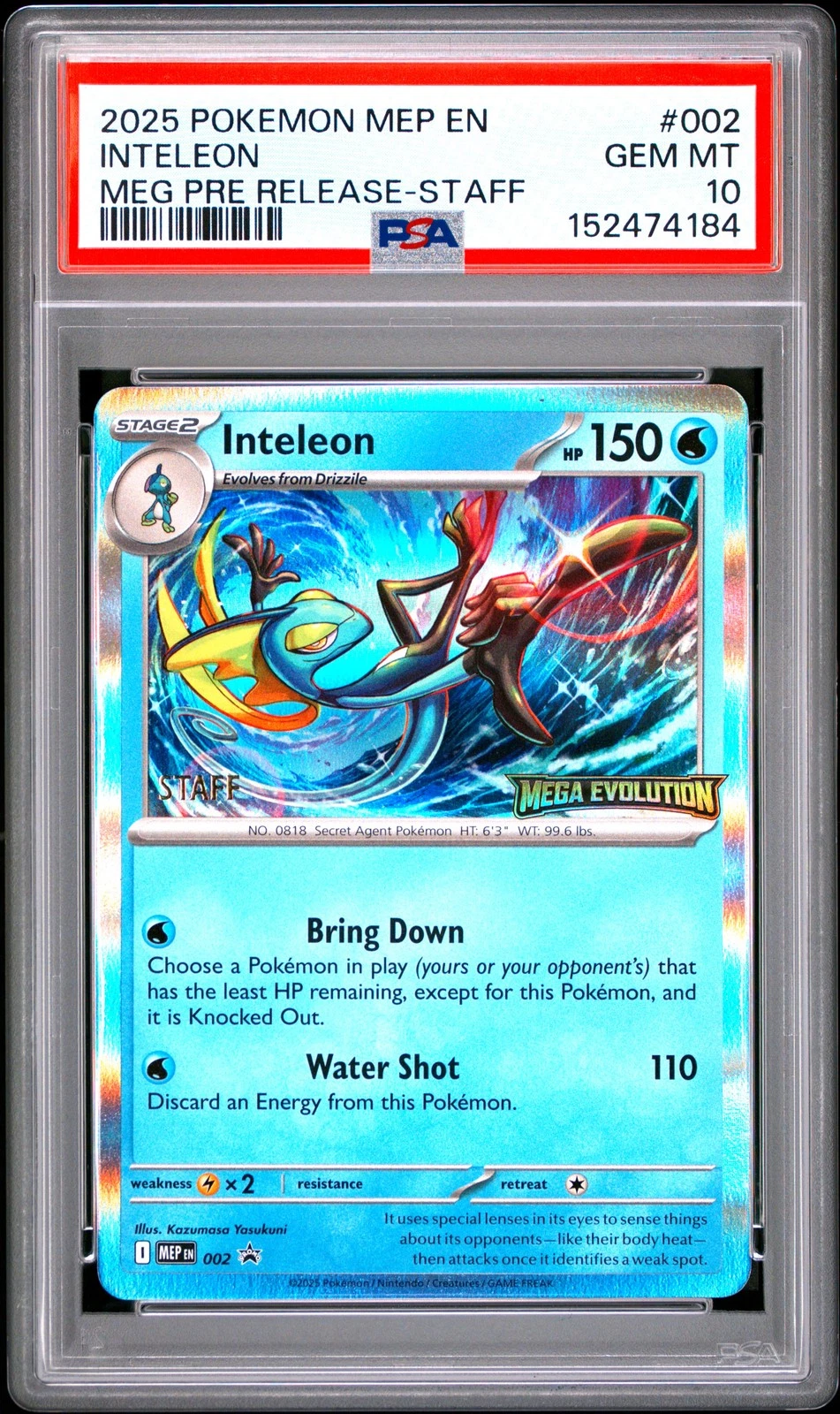 2025 POKEMON MEP MEGA EVOLUTION PRERELEASE-STAFF #002 INTELEON PSA 10