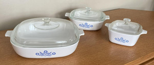 Vintage Corning Ware Cornflower Blue Casserole Set Of 3 Pyrex Lids P-10-B USA