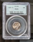 1945 S 10c United States Silver Mercury Dime - MS65 PCGS