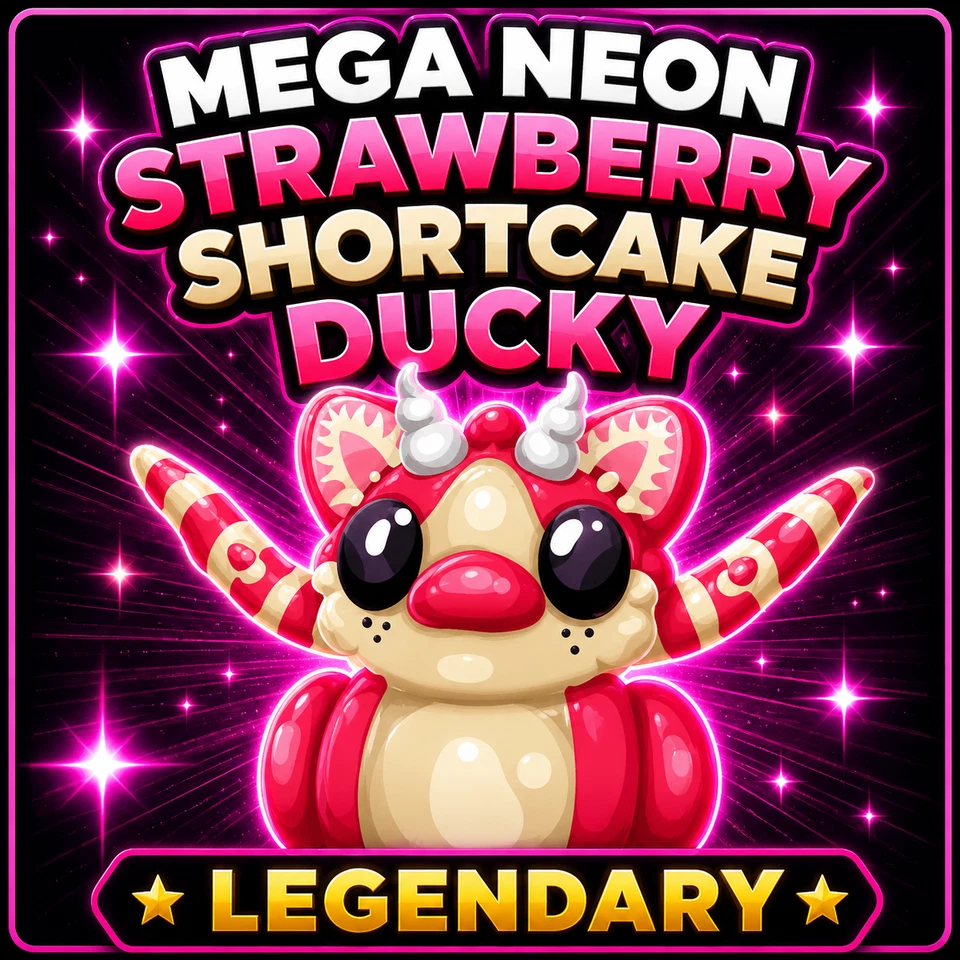 MEGA NEON STRAWBERRY SHORTCAKE DUCKY - ADOPT A PET FROM ME - CHEAPEST ON EBAY - Image 1 of 1