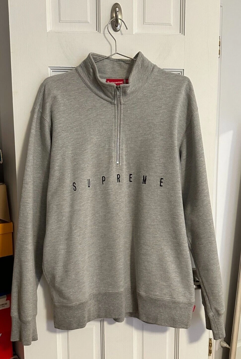 Pull demi zip Supreme United gris taille grand S/S 14