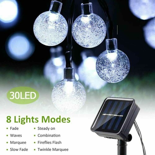 Solar 20ft 30LED String Light Waterproof Outdoor Garden Party Xmas Deco Cold Wht - Picture 2 of 12