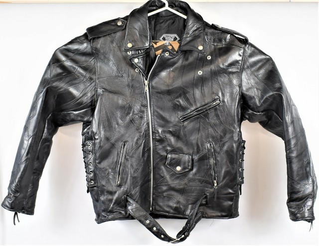 Diamond Plate Mens XL Black Buffalo Leather Long Sleeve Zip Up Jacket Preowned | eBay