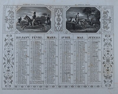 Kalender Almanach 1859 DUBOIS TRIANON Steeple-Chase Tilbury Cheval Chantilly